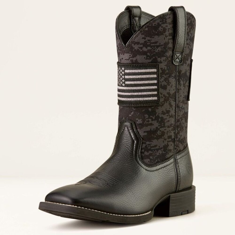 Ariat Men's Sport Patriot Boots Black Deertan Camo USA flag NEW 10023361